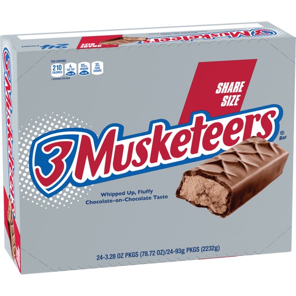 3 MUSKETEERS Share Size Chocolate Candy Bar, 3.28 oz (Pack of 24)